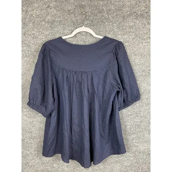 Mason Belle Women's Blouse XL Blue Smocking with Stitching Tye Clouser - Picture 9 of 9